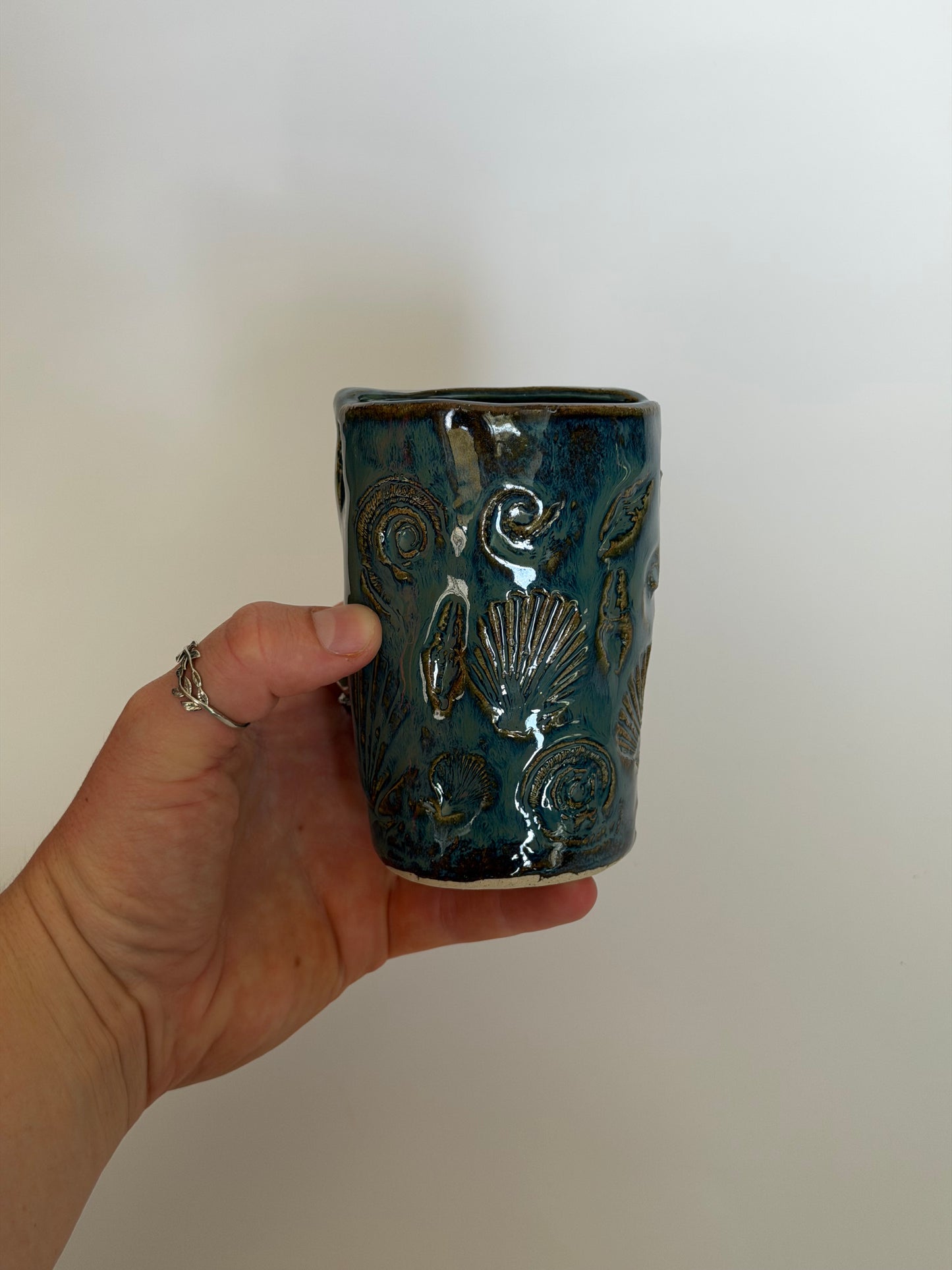 Blue Seashell Handmade Ceramic Travel Mug