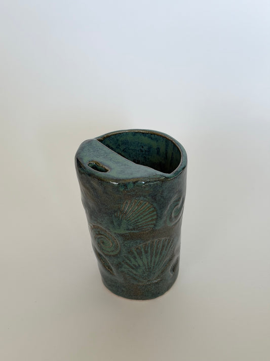 Deep Blue Seashell Handmade Ceramic Travel Mug