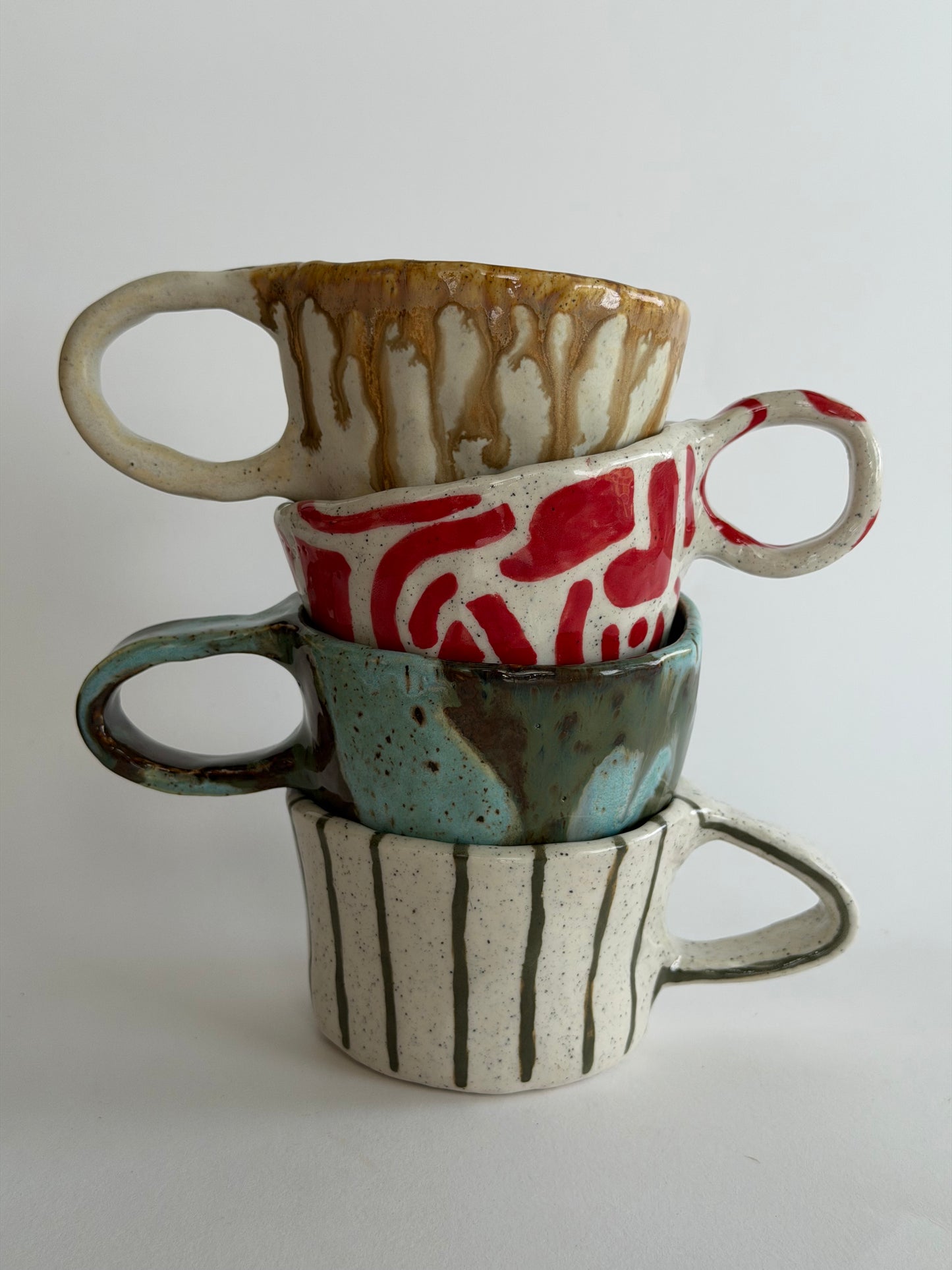 Red Patterned Handmade Ceramic Tea Cup