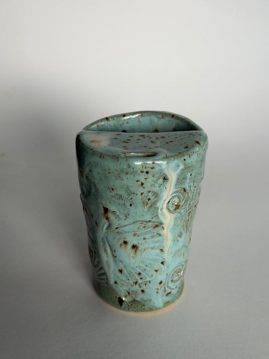 Blue Speckled Seashell Handmade Ceramic Travel Mug