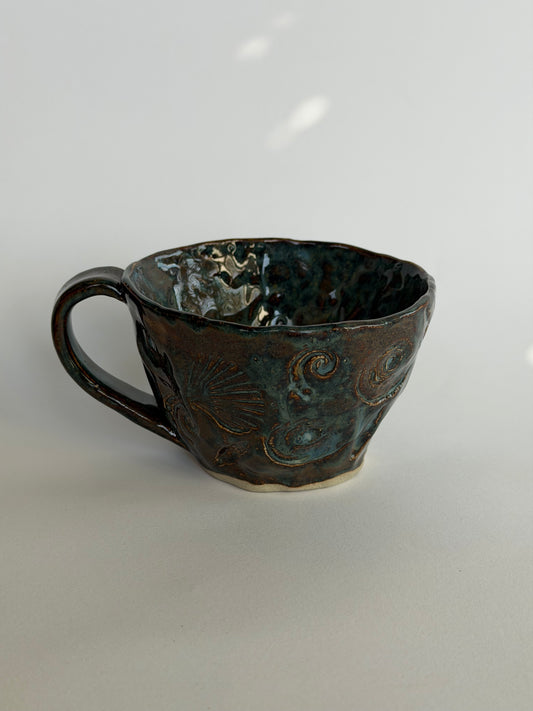 Denim Seashell Handmade Ceramic Mug