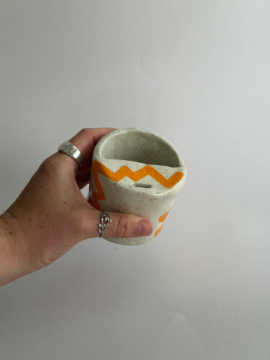 Orange Zig Zag Ceramic Travel Mug
