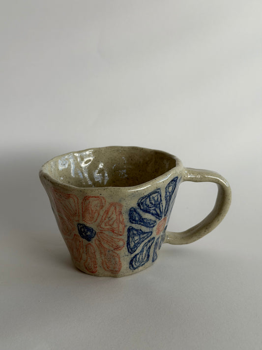 Drawn Flowers Handmade Ceramic Cup