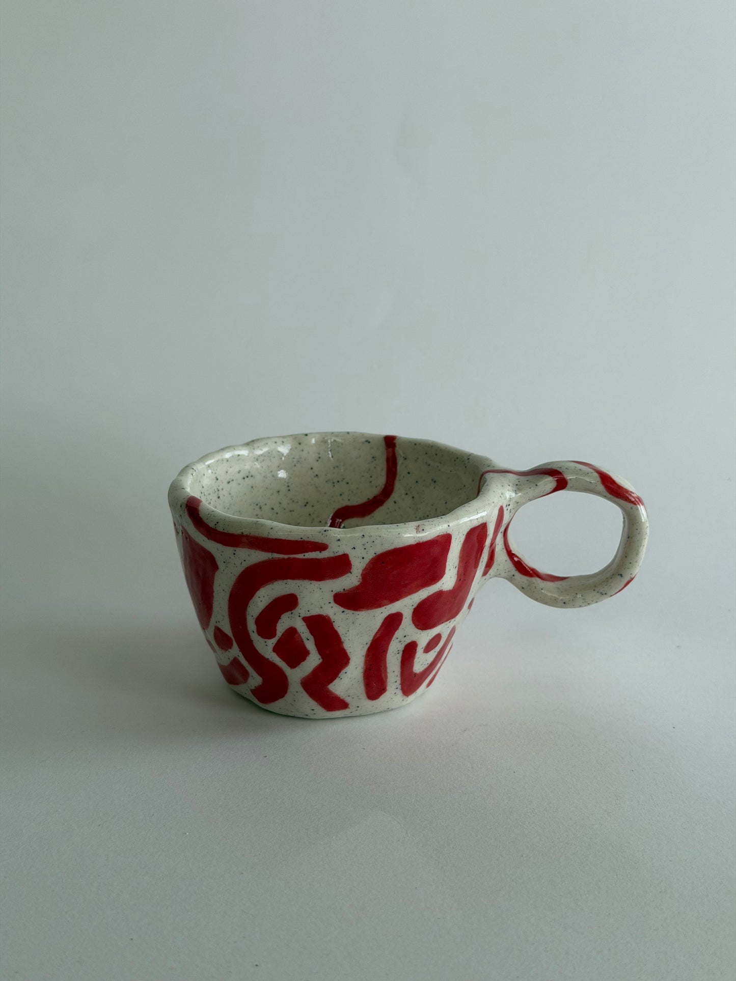 Red Patterned Handmade Ceramic Tea Cup