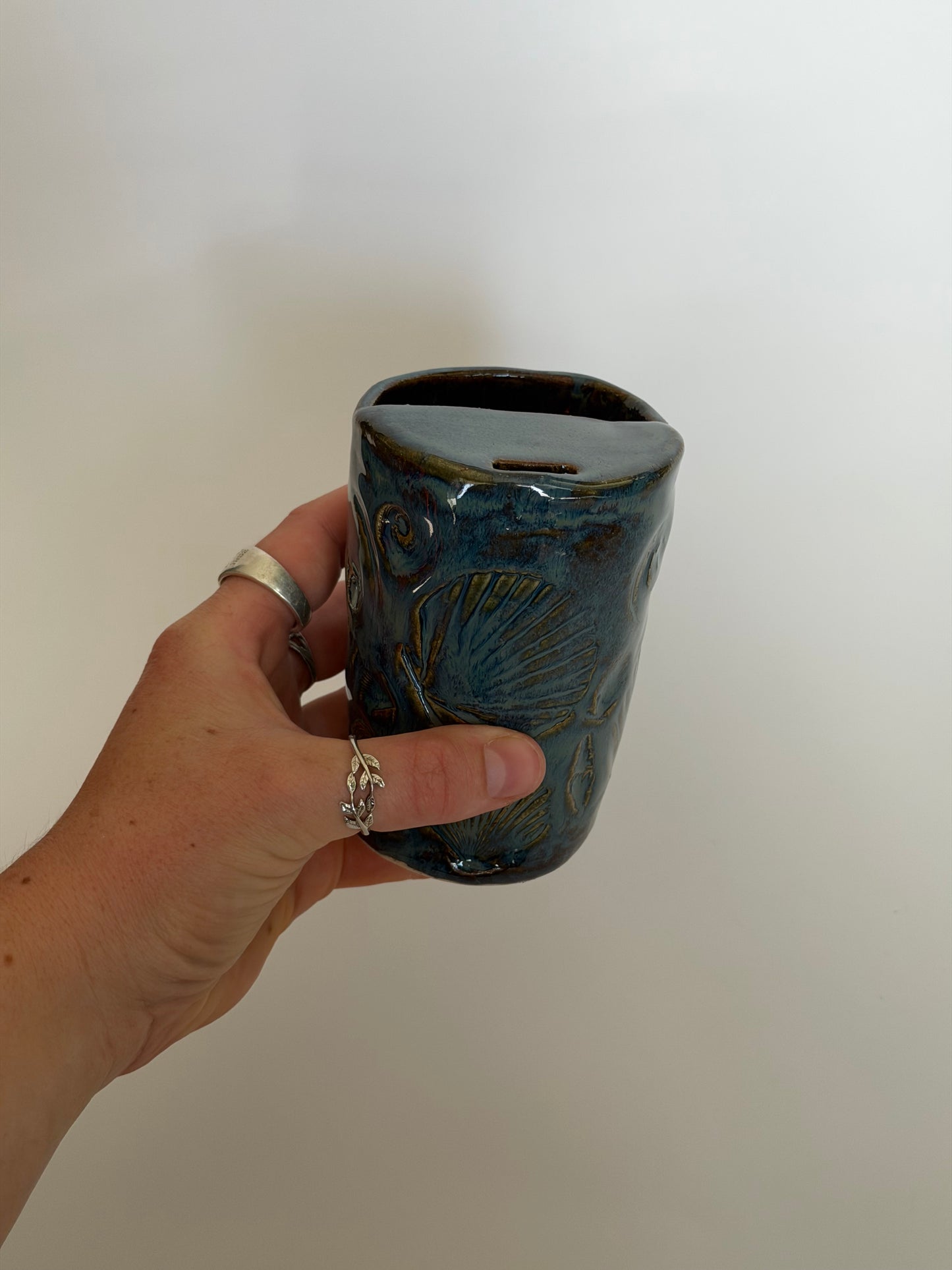 Blue Seashell Handmade Ceramic Travel Mug