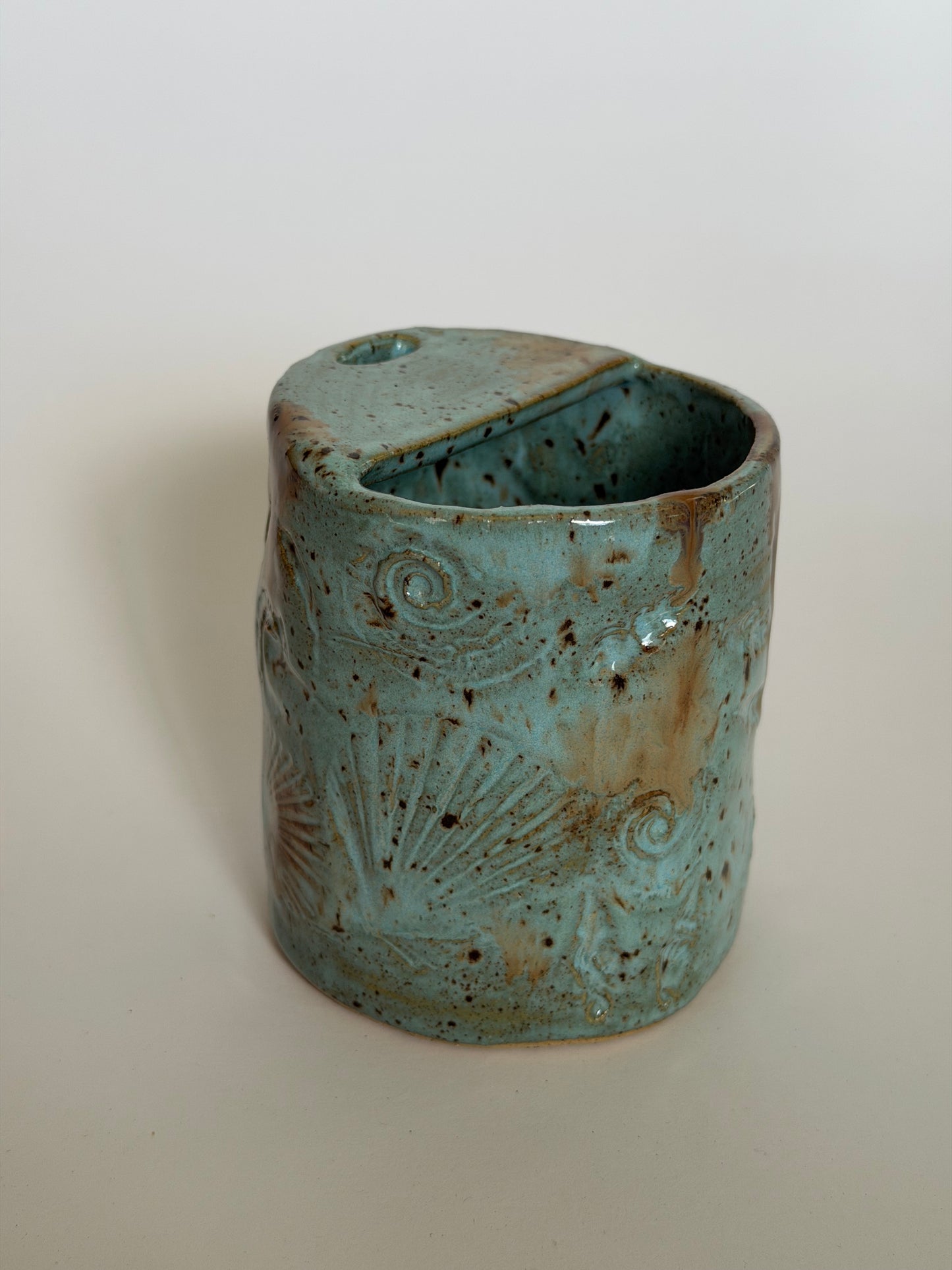 Large Blue Seashell Handmade Ceramic Travel Mug