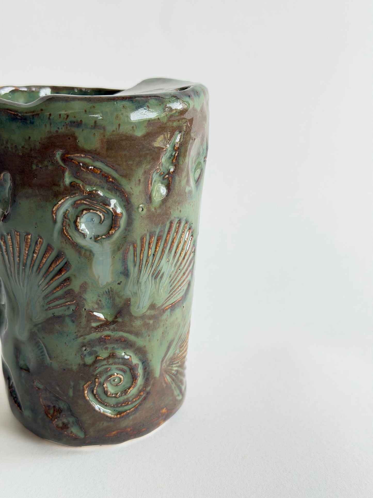 Denim Seashell Handmade Ceramic Travel Mug