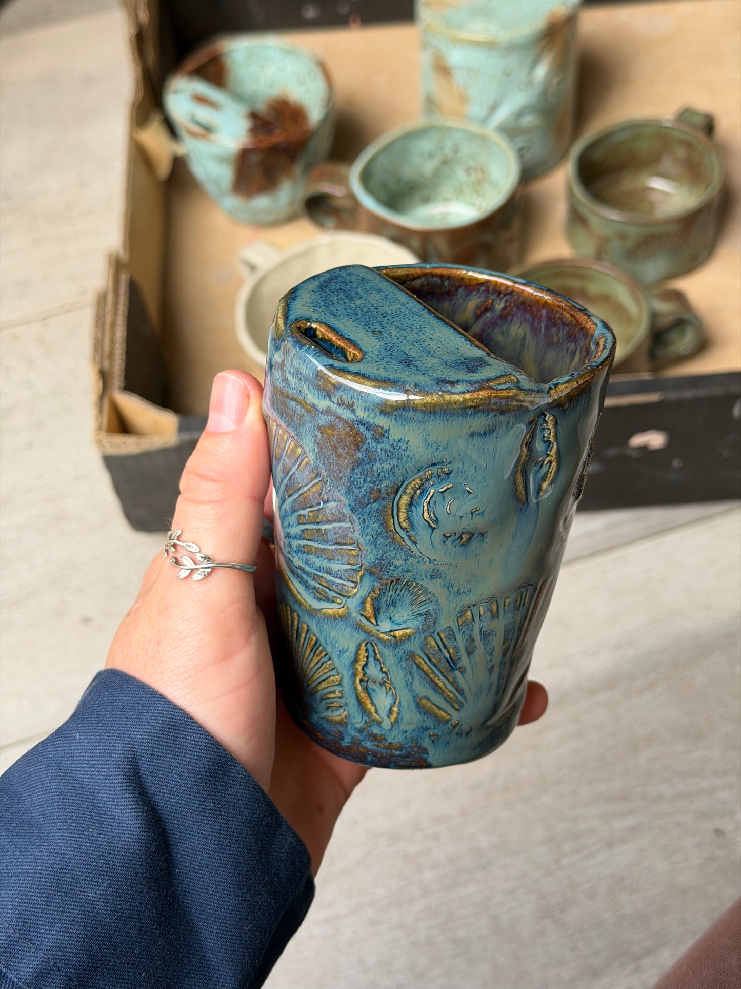 Blue Seashell Handmade Ceramic Travel Mug