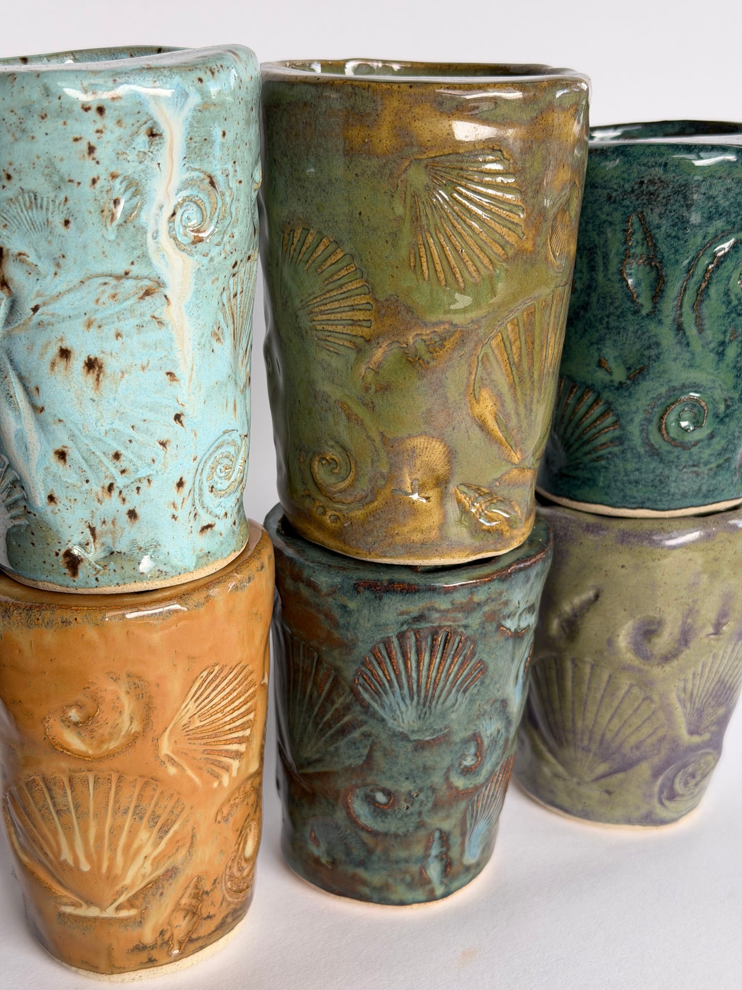 Blue Denim Seashell Handmade Ceramic Travel Mug
