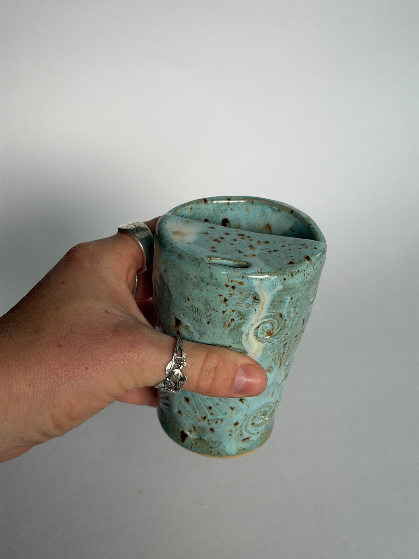 Blue Speckled Seashell Handmade Ceramic Travel Mug