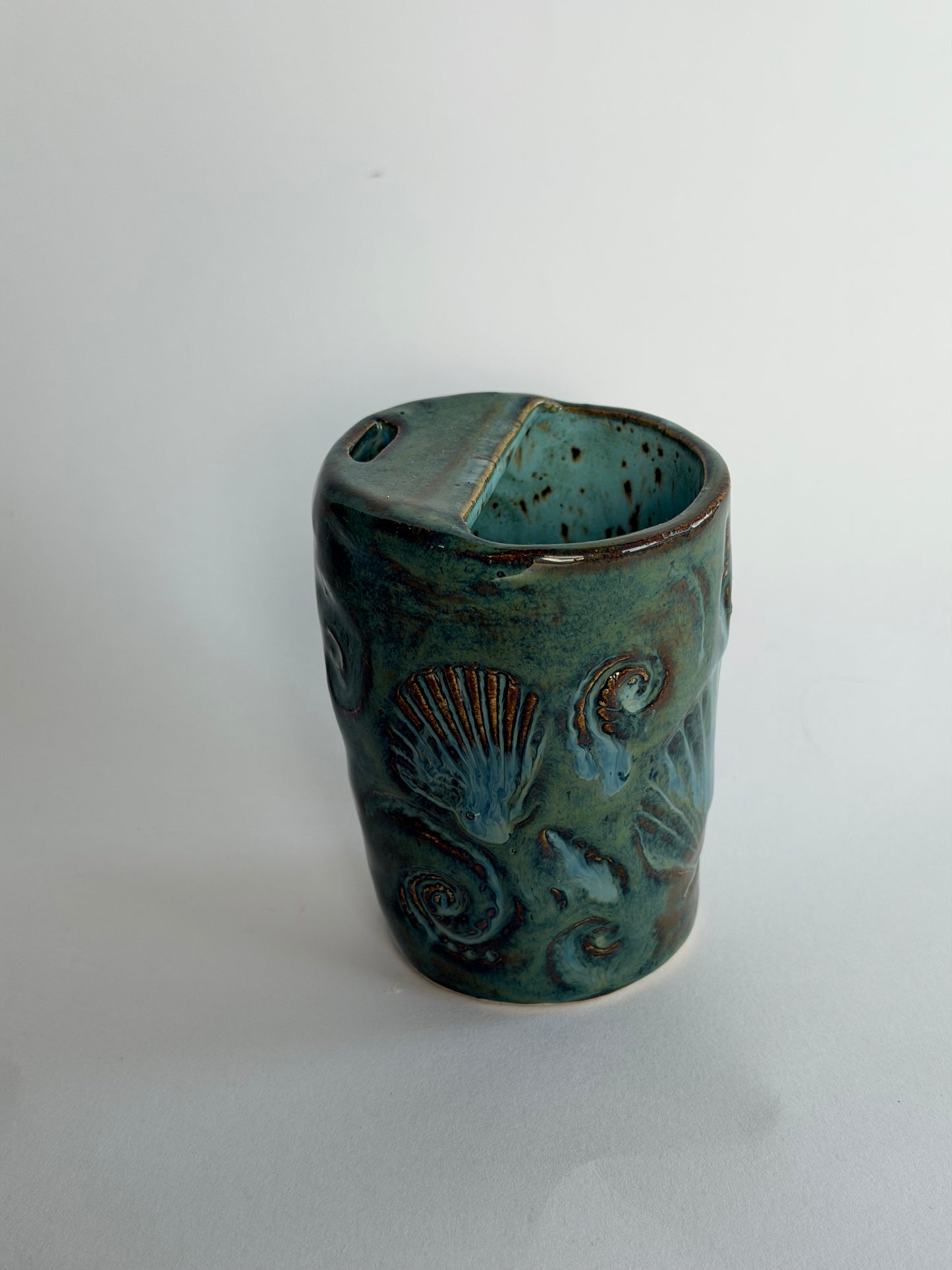 Denim Seashell Handmade Ceramic Travel Mug