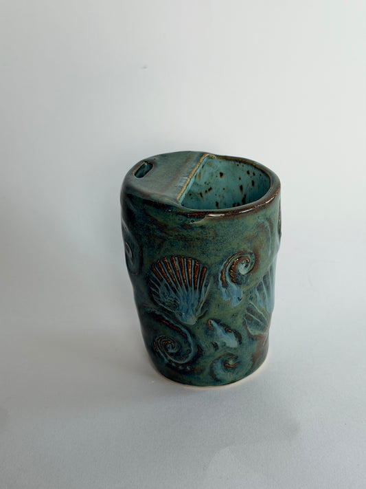 Denim Seashell Handmade Ceramic Travel Mug