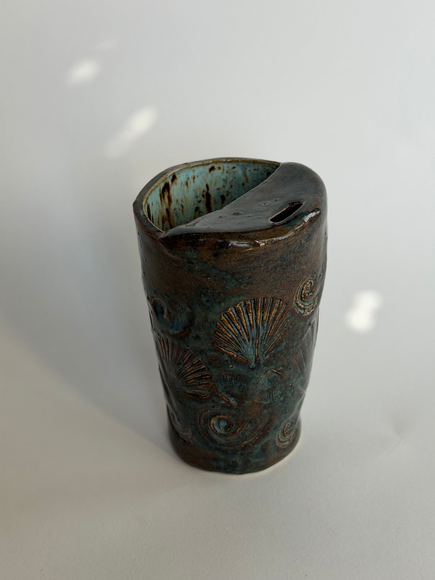 Denim Seashell Handmade Ceramic Travel Mug