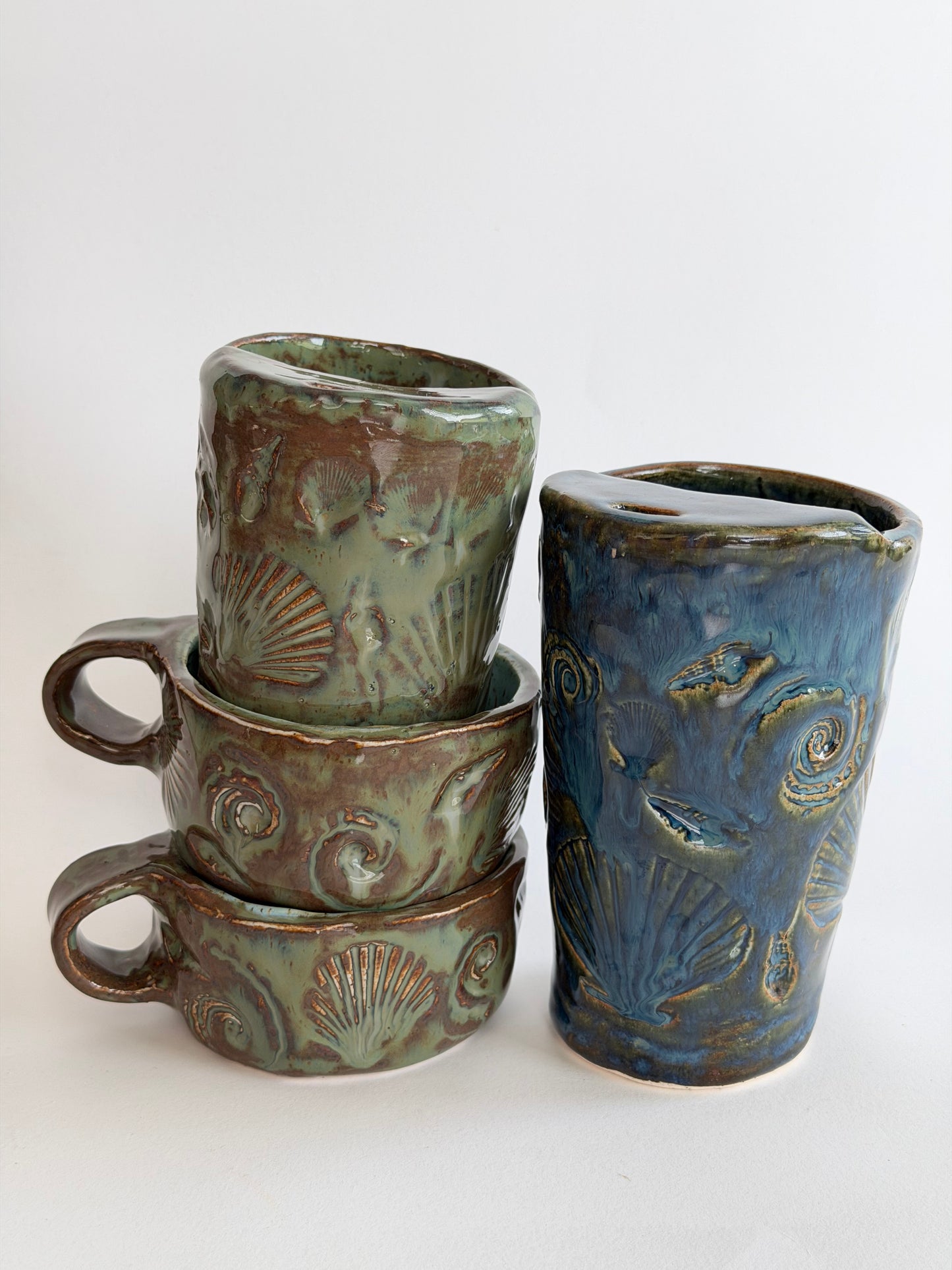 Denim Seashell Handmade Ceramic Travel Mug