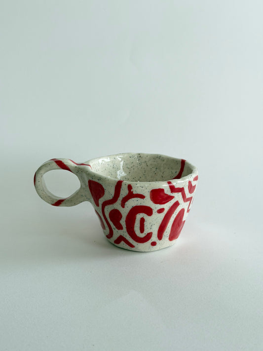 Red Patterned Handmade Ceramic Tea Cup