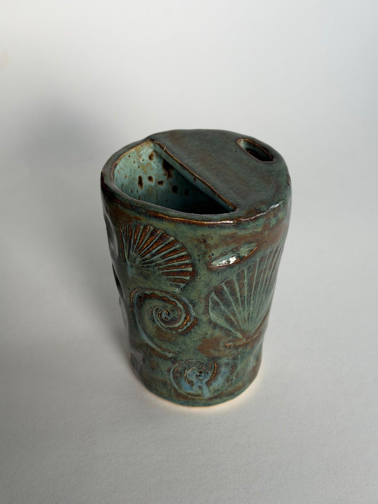 Blue Denim Seashell Handmade Ceramic Travel Mug