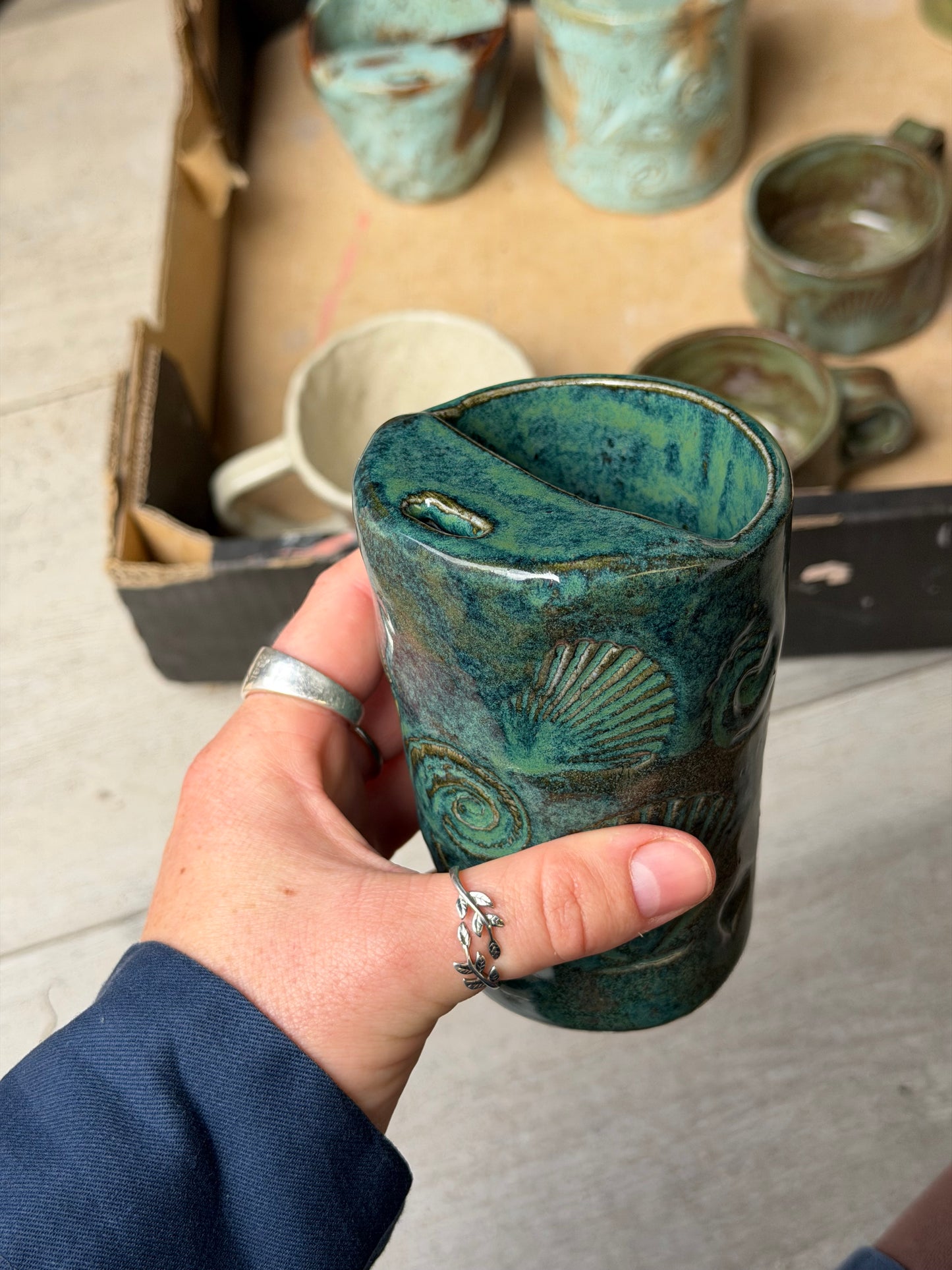 Deep Blue Seashell Handmade Ceramic Travel Mug