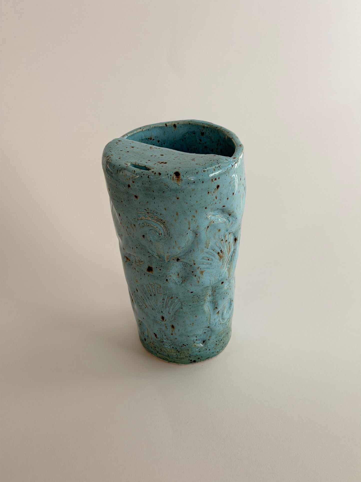 Blue Seashell Handmade Ceramic Travel Mug