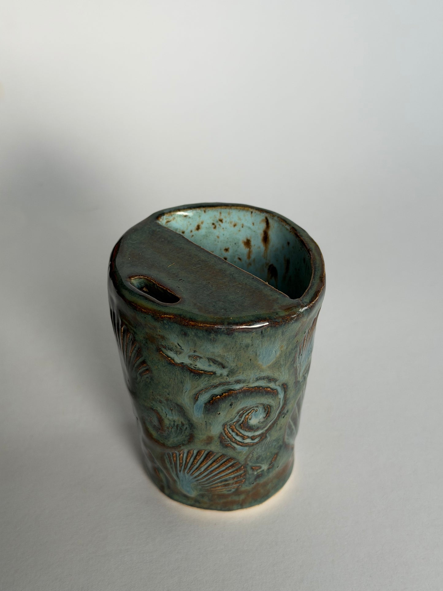 Blue Denim Seashell Handmade Ceramic Travel Mug