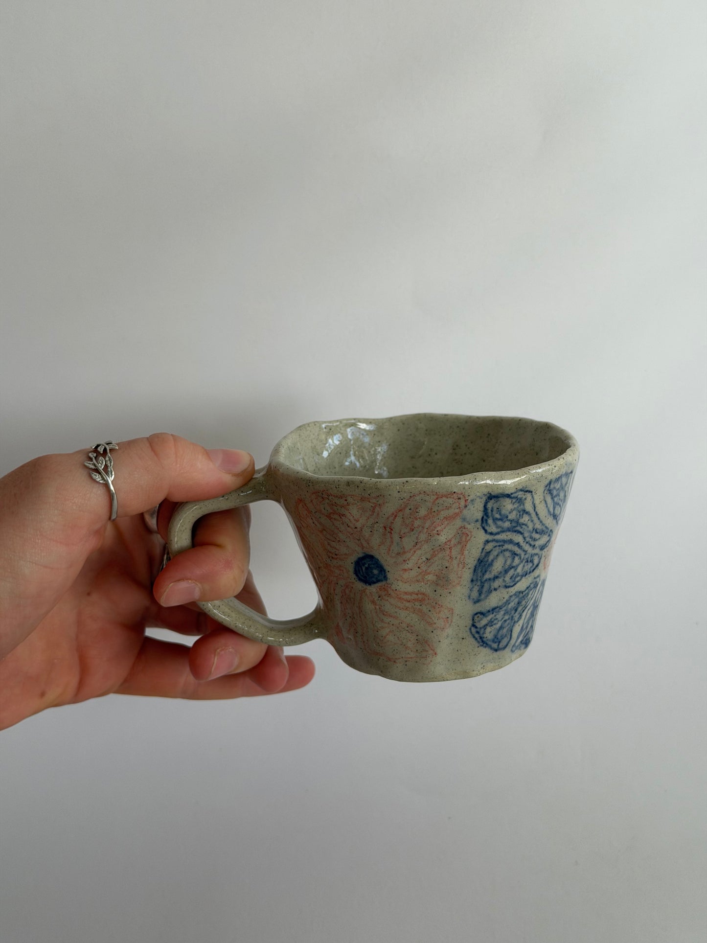 Drawn Flowers Handmade Ceramic Cup