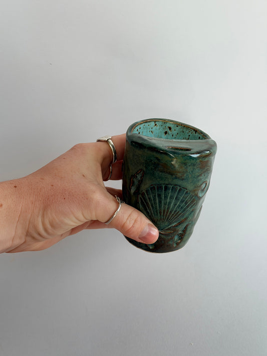 Denim Seashell Handmade Ceramic Travel Mug