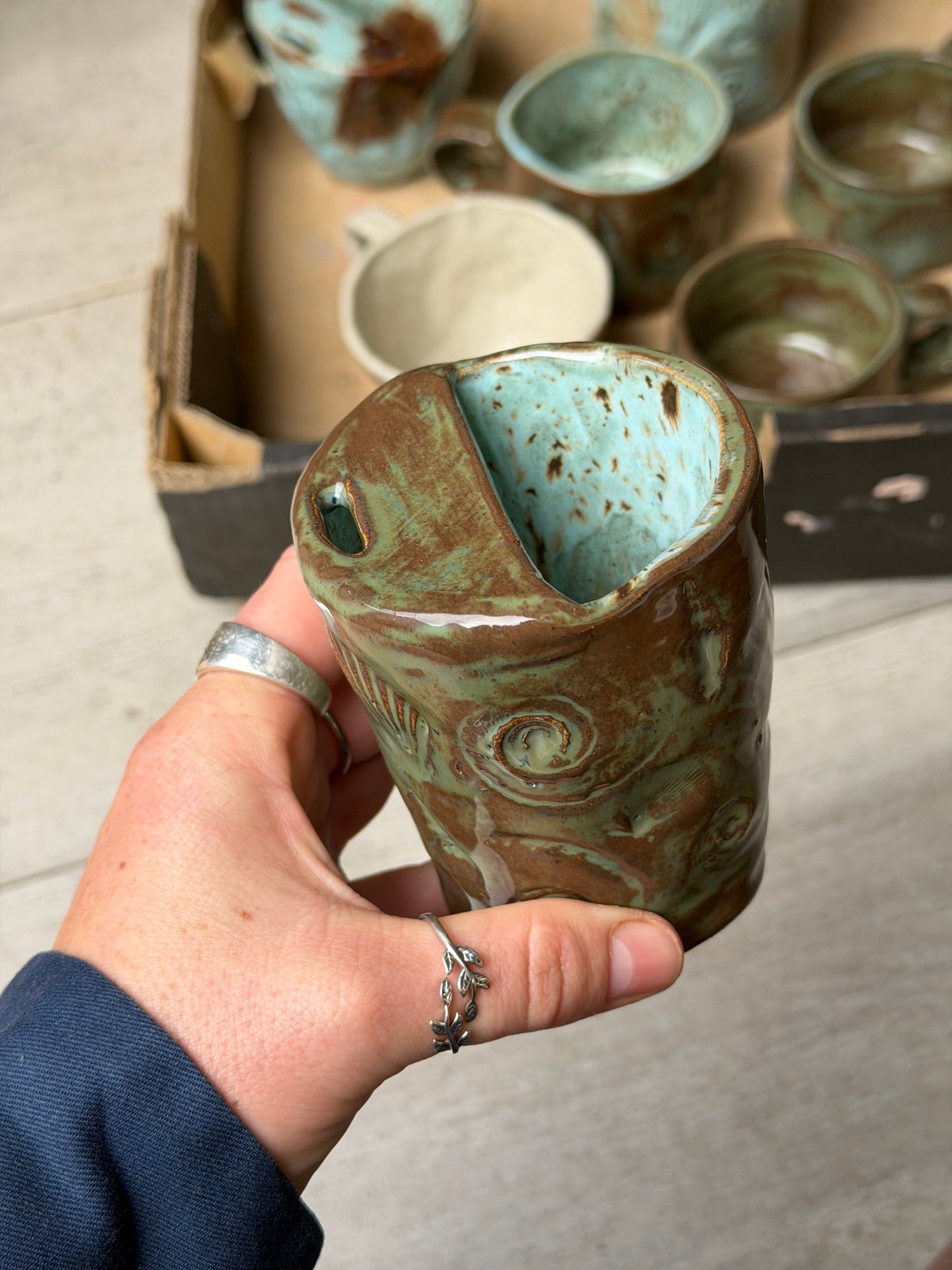 Small Denim Seashell Handmade Ceramic Travel Mug