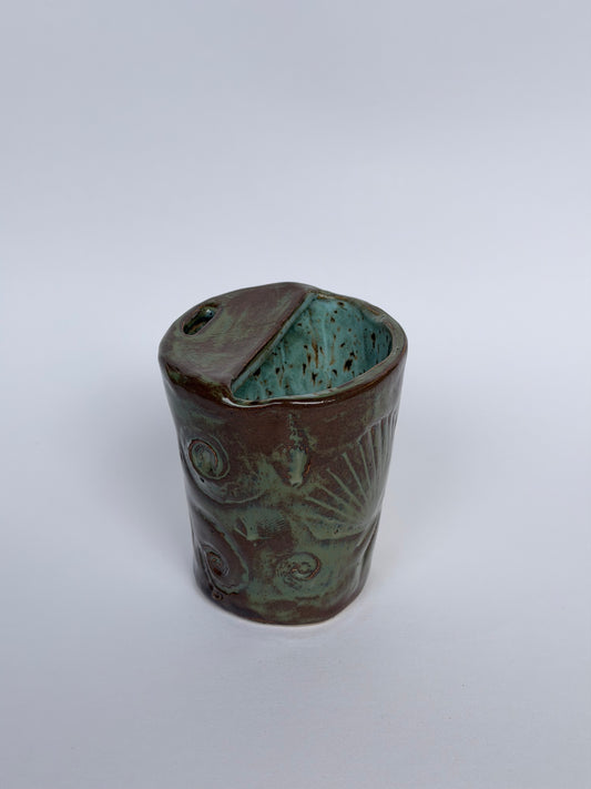 Small Denim Seashell Handmade Ceramic Travel Mug