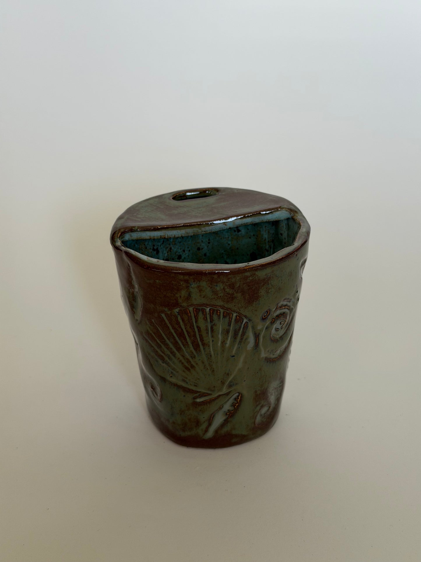 Small Denim Seashell Handmade Ceramic Travel Mug