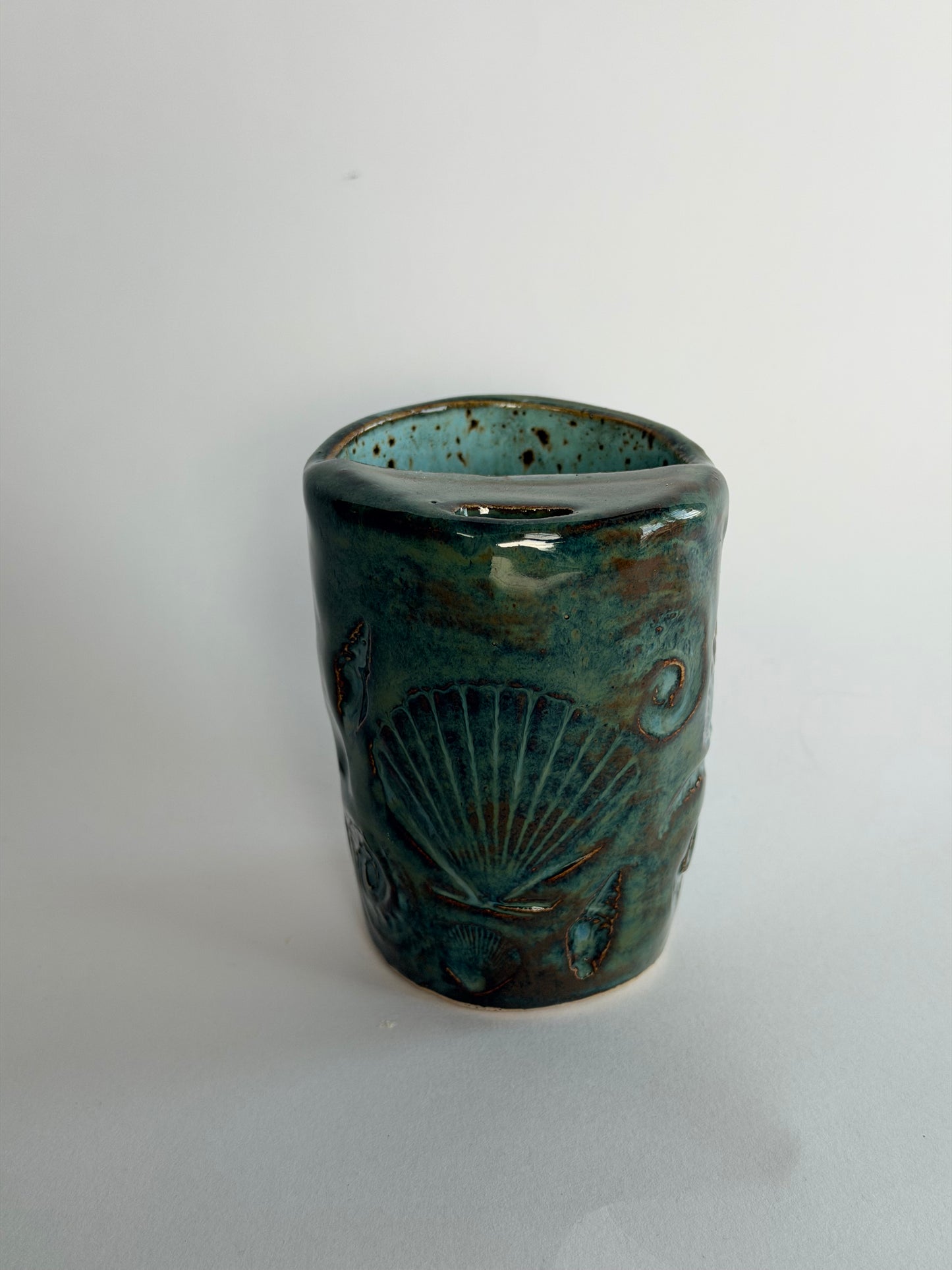 Denim Seashell Handmade Ceramic Travel Mug
