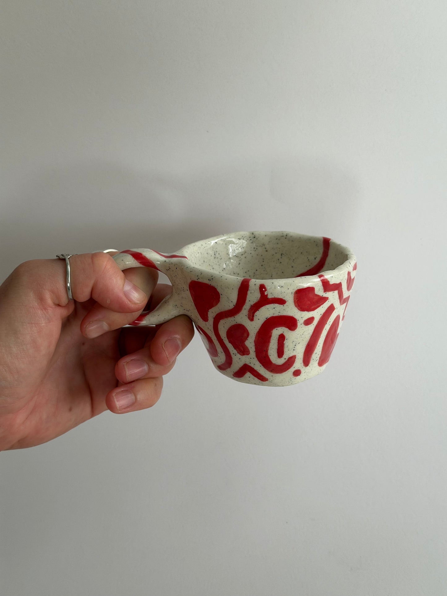 Red Patterned Handmade Ceramic Tea Cup
