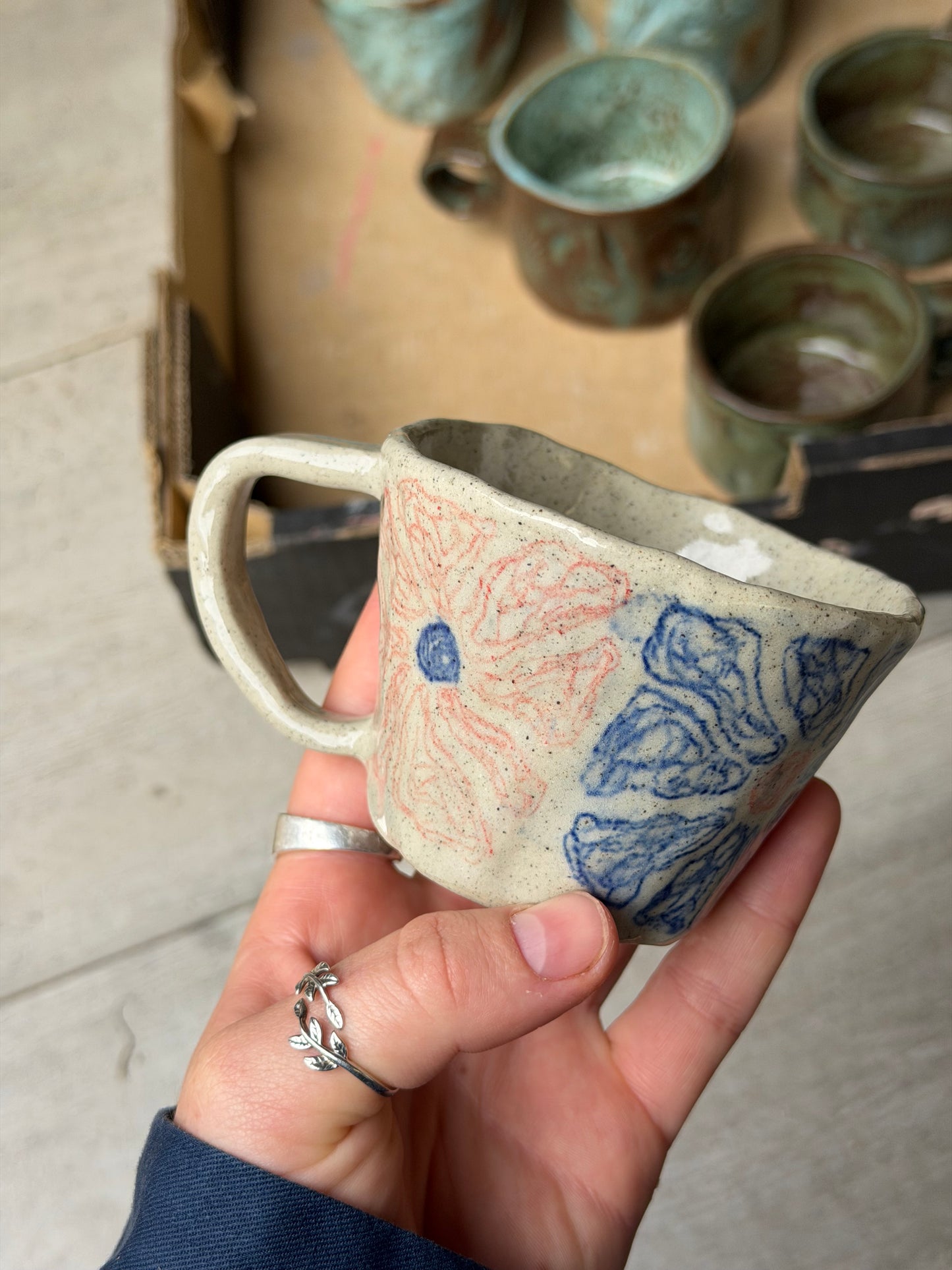 Drawn Flowers Handmade Ceramic Cup