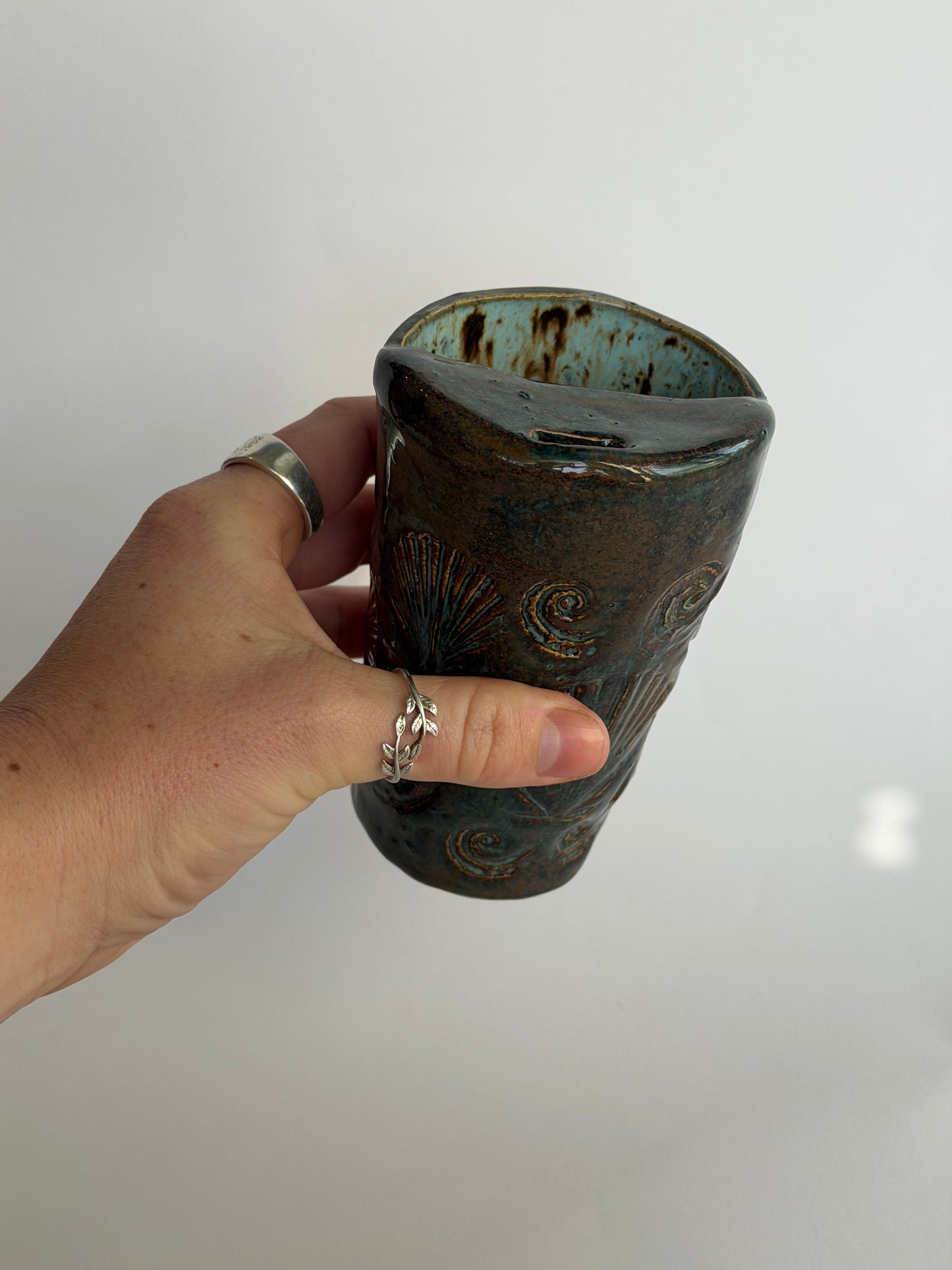 Denim Seashell Handmade Ceramic Travel Mug