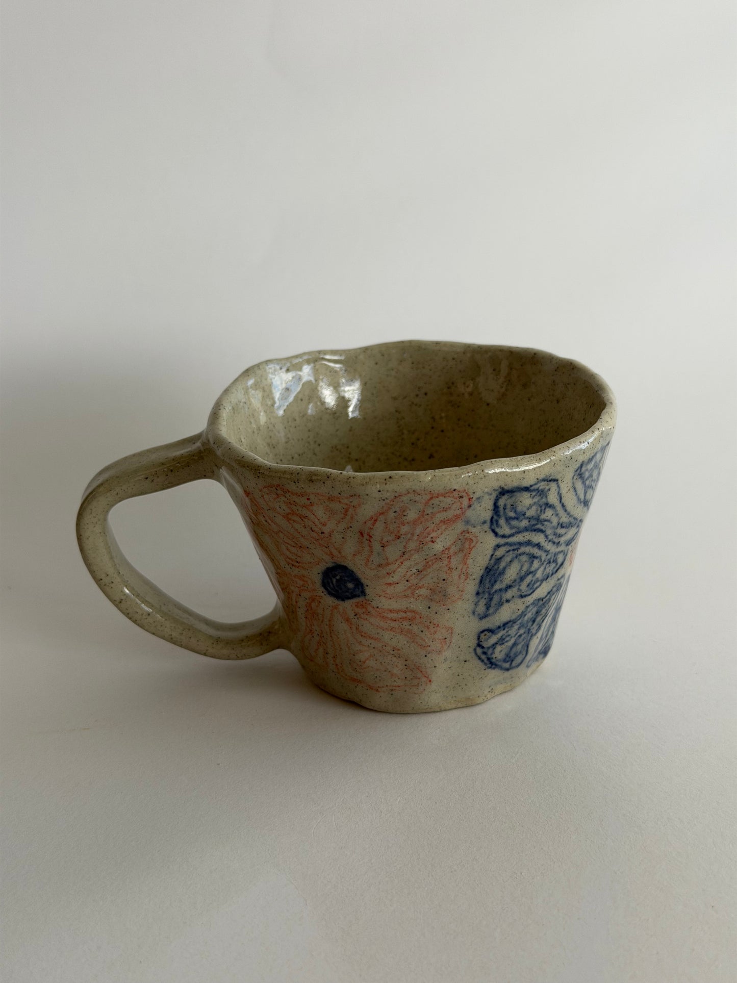 Drawn Flowers Handmade Ceramic Cup