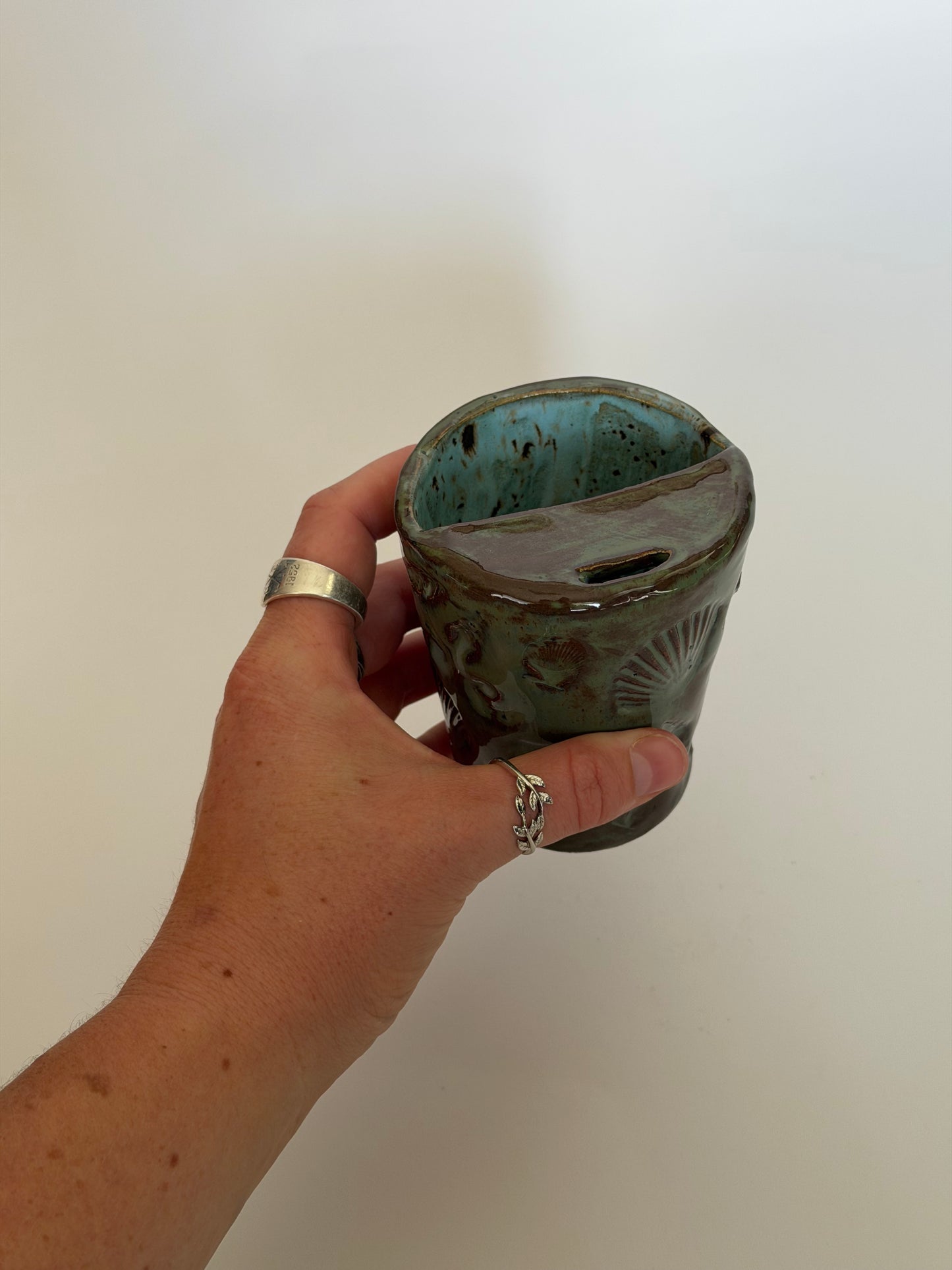 Small Denim Seashell Handmade Ceramic Travel Mug
