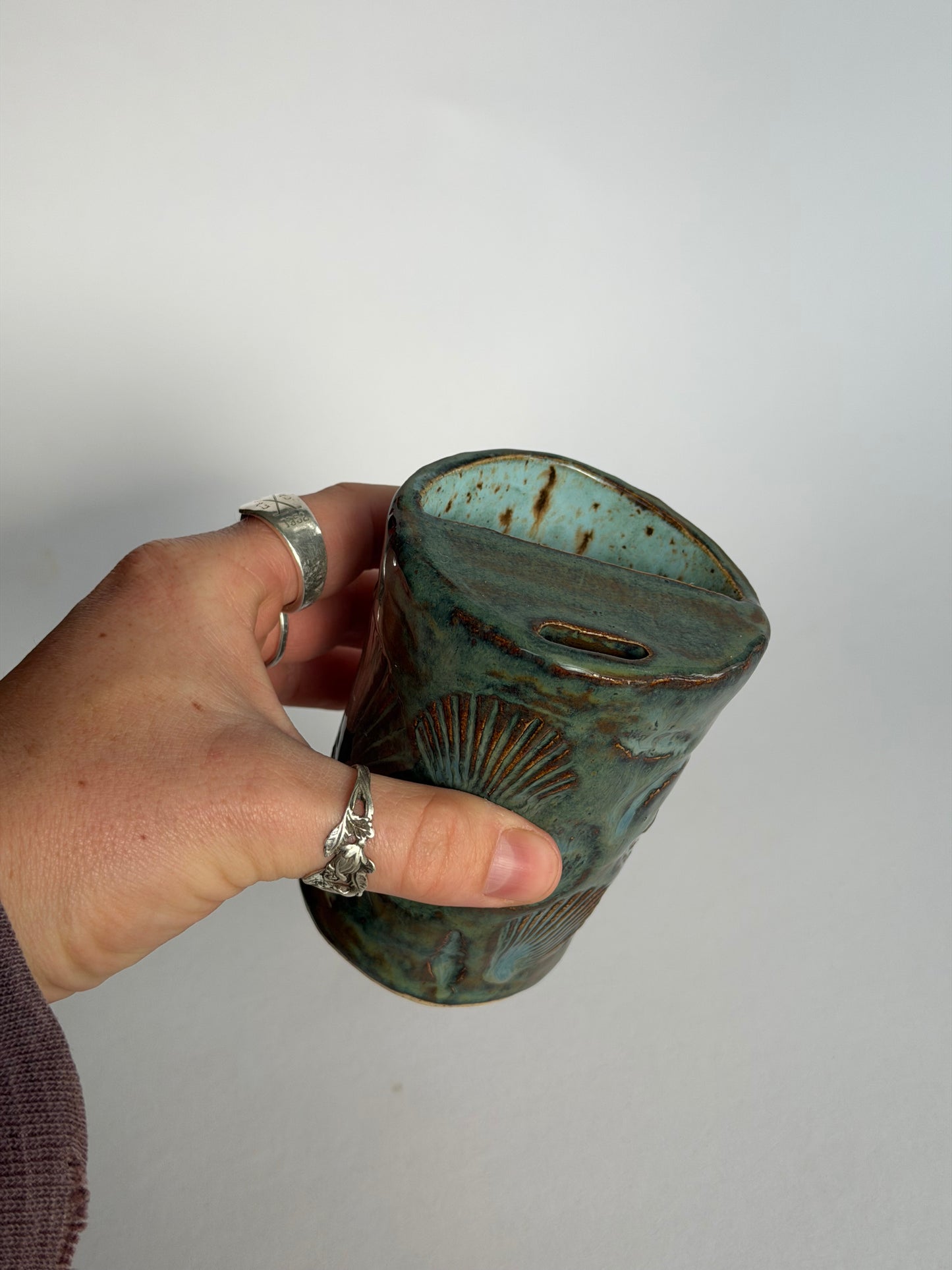 Blue Denim Seashell Handmade Ceramic Travel Mug