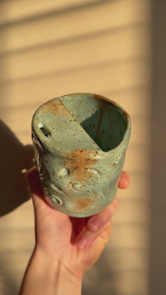 Large Blue Seashell Handmade Ceramic Travel Mug